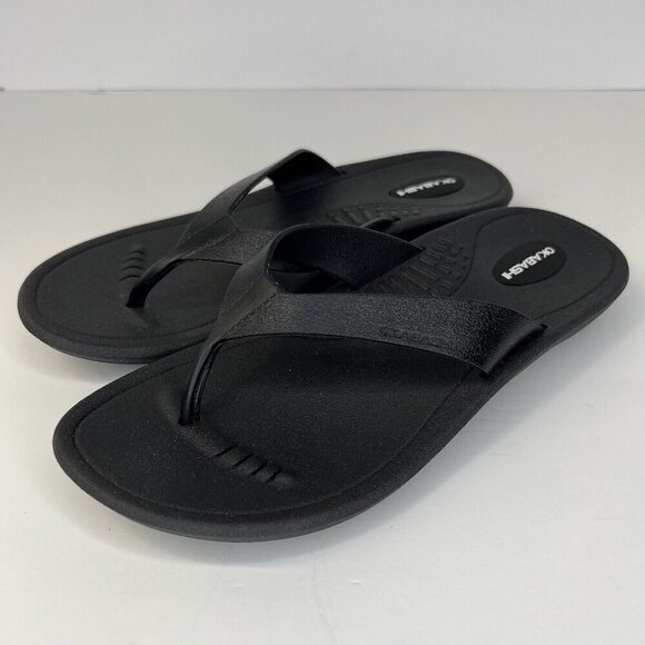 New Okabashi Maui Black Classic Contour Sole FlipFlop Beach Sandals Size Medium - Picture 1 of 9